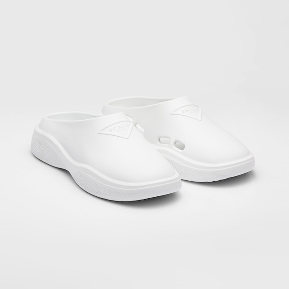 Prada Shoes Prada Embossed Rubber Triangle Logo Mules Poshmark